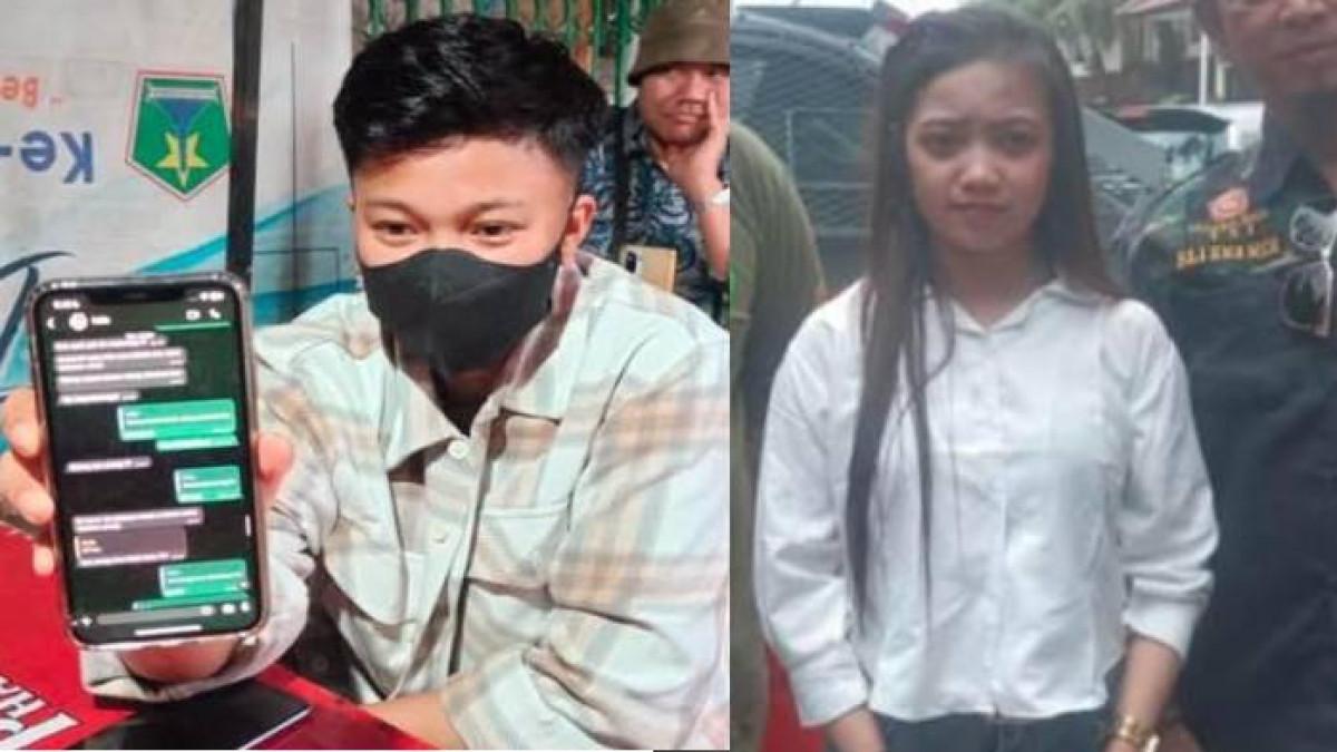 BEDA PENGAKUAN - (kiri) Rey, suami siri dari Intan Anggraeni, pengantin nikah siri yang viral di Malang saat memberikan klarifikasi soal dirinya kepada awak media pada Kamis (9/4/2026). (kanan) Intan Anggraeni (baju putih) saat melaporkan kasus pernikahannya ke Polresta Malang Kota pada Rabu (8/4/2026). Pengakuan Rey dan Intan berbeda terkait kasus pernikahan sejenis mereka