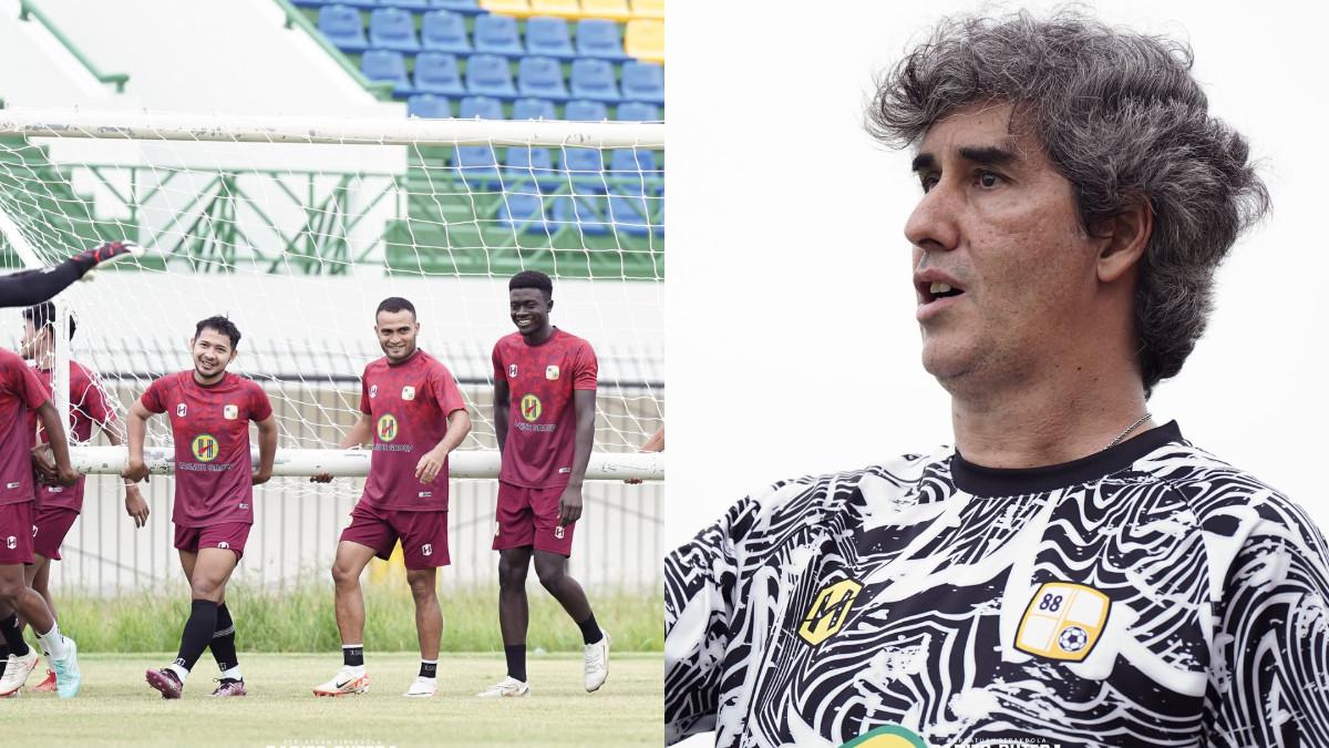 TRANSFER BARITO PUTERA - Potret penggawa Barito Putera saat lakoni sesi latihan bersama (kiri) dan pelatih Barito Putera, Stefano Cugurra (kanan).