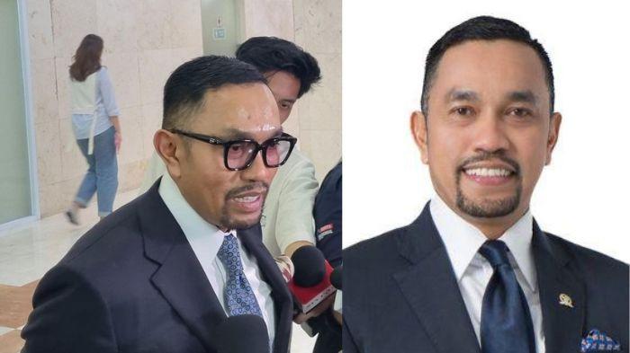 GAJI - (kiri) Ahmad Sahroni saat ditemui awak media, beberapa waktu lalu. (kanan) Foto Ahmad Sahroni di laman Nasdem