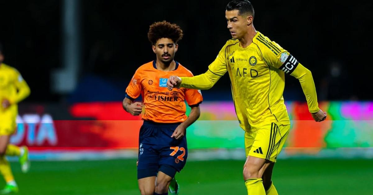 AKSI RONALDO - Aksi pemain Al Nassr Cristiano Ronaldo saat melawan Al Feiha dalam lanjutan matchday ke-24 Liga Arab Saudi 2025/2026, Minggu (1/3/2026) dini hari WIB.