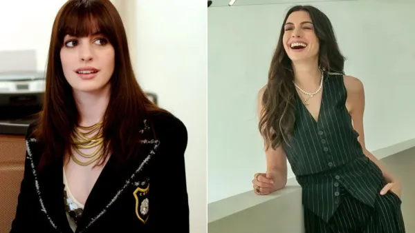 Anne Hathaway in Devil Wears Prada 2006 (L) Devil Wears Prada 2 2026 (L)