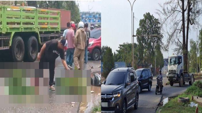 KECELAKAAN MAUT DI BATAM - Kolase tangkap layar video kecelakaan maut di Batam dekat Kantor Lama Polsek Batu Ampar,  yang viral di medsos, Sabtu (11/4/2026). Foto kiri. Dan kondisi jalan di TKP kecelakaan maut (kanan).
