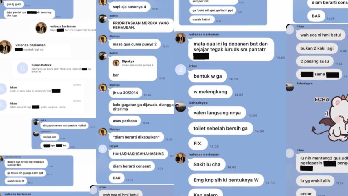 FH UI - Isi chat grup WhatsApp 'Basecamp Puri Asih' yang berisi banyak mahasiswa FH UI