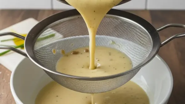 Pour the blended soup mixture through a metal strainer.