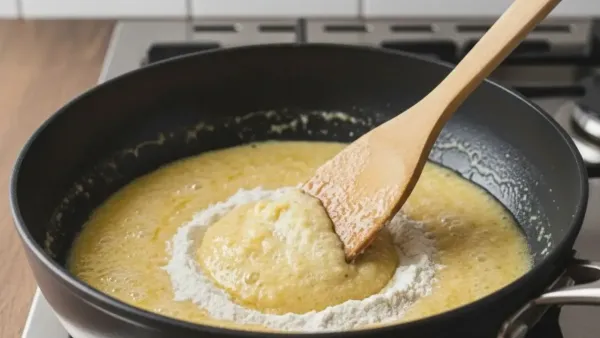 melt butter and stir in flour with a wooden spatula