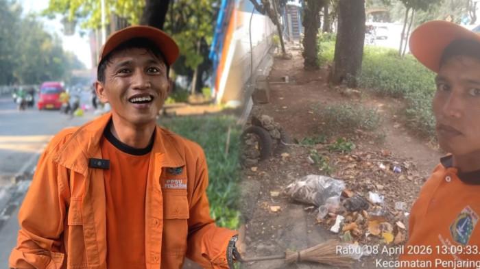 PPSU VIRAL - Salah seorang anggota Petugas Penanganan Prasarana dan Sarana Umum (PPSU) Kelurahan Penjaringan, Muklisin, belakangan viral. Ia viral setelah rutin mengunggah aktivitasnya membersihkan sampah di akun Instagram-nya, Oke Lisin atau @skil_zona_sia_sia. (TRIBUNJAKARTA.COM/GERALD LEONARDO AGUSTINO).