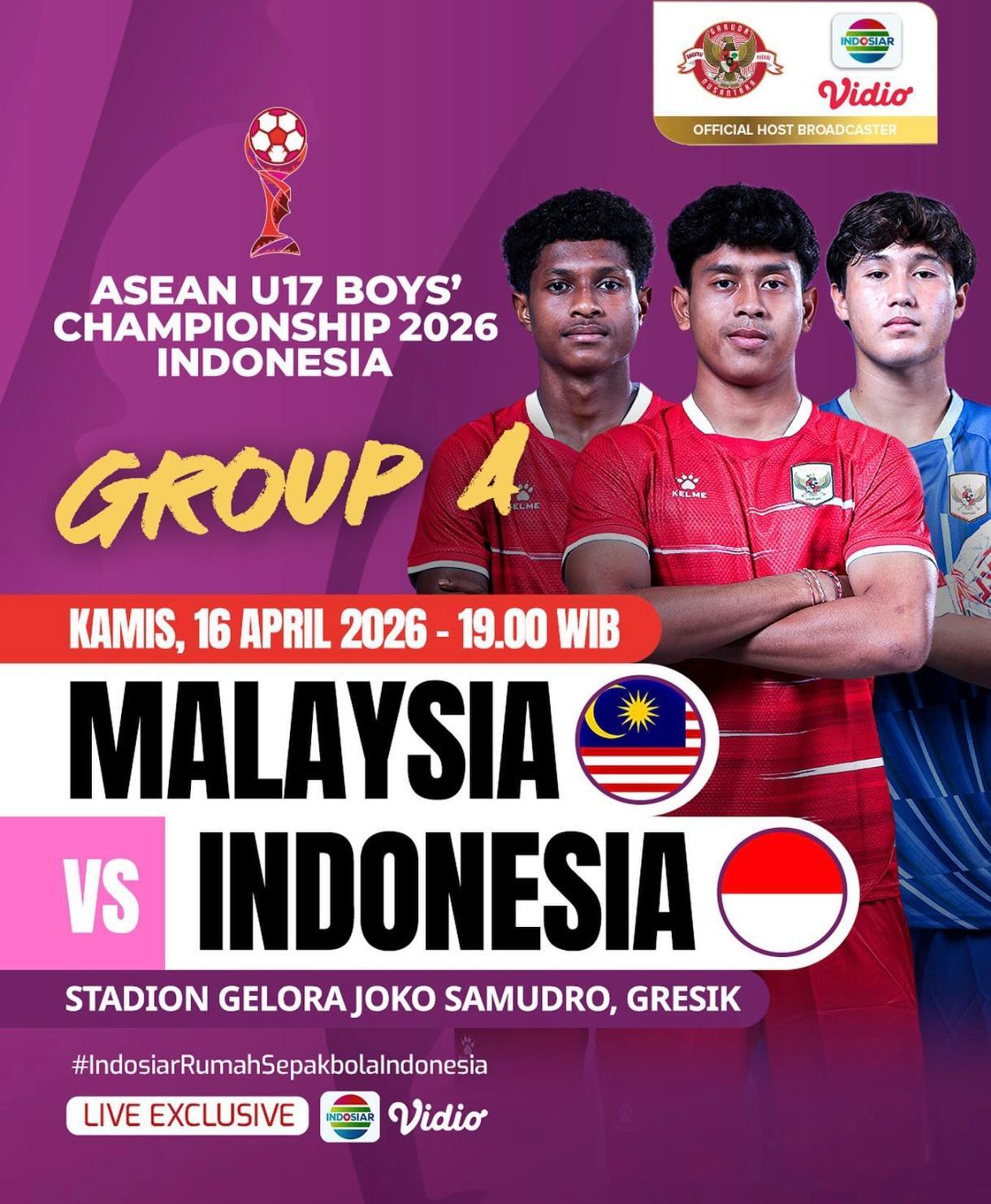 Berikut hitung-hitungan Timnas Indonesia, saksikan siaran langsung Indosiar Indonesia Vs Malaysia, Piala AFF U17 2026 Grup A.