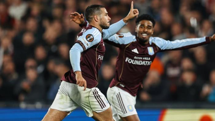 SELEBRASI VILLA - Pemain penyerang Aston Villa asal Argentina, Emiliano Buendia, melakukan selebrasi usai membobol gawang FC Feyenoord dalam matchday kedua Phase League Liga Eropa di De Kuip Stadium, Belanda pada Jumat (3/10/2025). (Instagram Villa - 3/10/2025)
