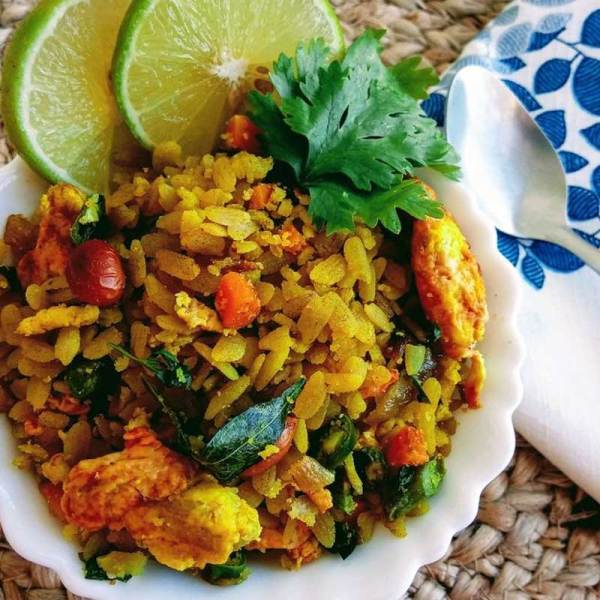 High Protein Egg Poha Breakfast Recipe