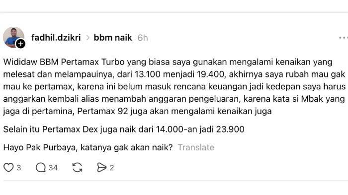 HARGA BBM - harga BBM naik, petugas SPBU bocorkan wacana kenaikan harga Pertamax Dex