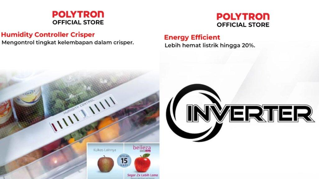 POLYTRON Kulkas 2 Pintu 300 Liter Inverter New Belleza Big Liter PRM 431X.