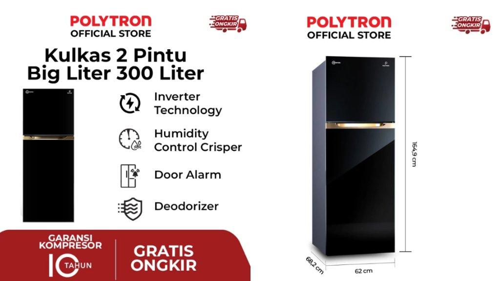 POLYTRON Kulkas 2 Pintu 300 Liter Inverter New Belleza Big Liter PRM 431X.
