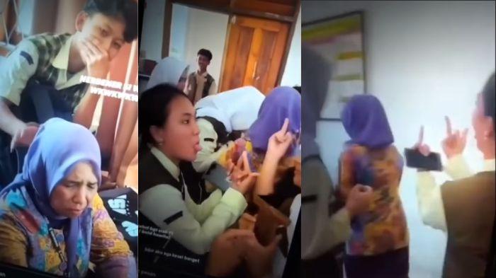 VIRAL DI MEDSOS - Foto aksi tak sopan siswa SMA di Purwakarta yang mengacungkan jari tengah kepada guru di dalam kelas viral di media sosial, Minggu (19/4/2026). Mereka disanksi skorsing selama 19 hari.