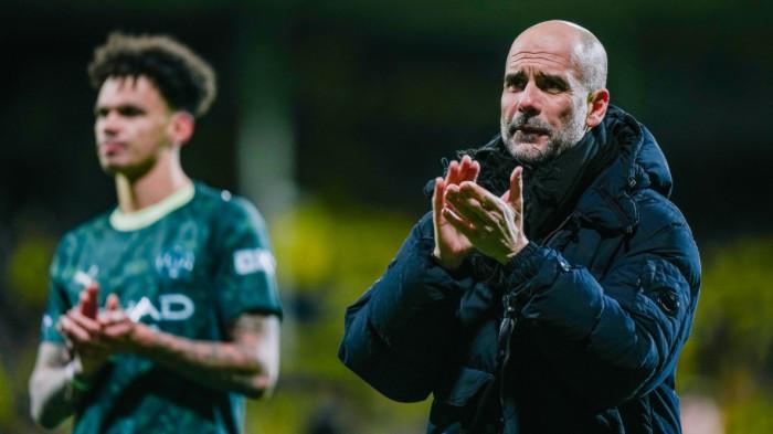 GUARDIOLA - Ekspresi Pep Guardiola setelah Manchester City menelan kekalahan mengejutkan dengan skor 1-3 atas Bodo/Glimt pada matchday ke-7 fase liga Liga Champions, Rabu (21/1/2026) dini hari WIB.