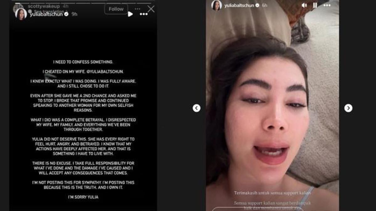 YULIA BALTSCHUN DISELINGKUHI: Viral curhatan pilu peserta MasterChef Yulia Baltschun diselingkuhi suaminya hingga dua kali. Suami Yulia ungkap pengakuan dosa di medsos. (kolase Instagram)