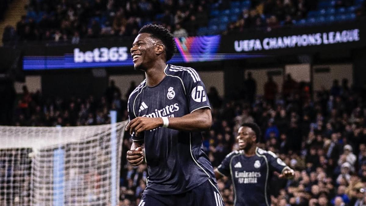 Potret Aurelien Tchouameni bermain bersama Real Madrid saat melawan Manchester City di Etihad Stadium (18/3/2026)