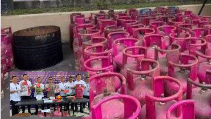 GAS OPLOSAN - Praktik pengoplosan gas subsidi 3 Kg ke tabung nonsubsidi 12 Kg dan 5,5 Kg di Jaluko, Kabupaten Muaro Jambi, terbongkar, Rabu (22/4/2026).