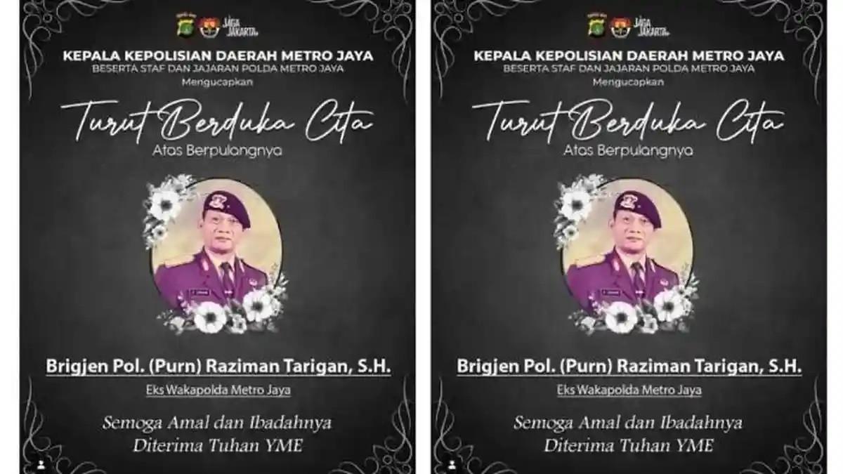 POLISI KORBAN TABRAK LARI - Brigjen Raziman Tarigan, Mantan Wakapolda Metro Jaya meninggal dunia usai jadi korban tabrak lari.