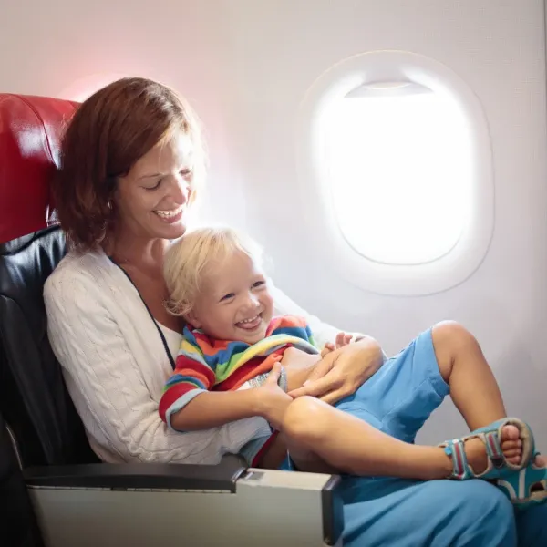 mom with toddler who boarded the plane last to make flying a little easier