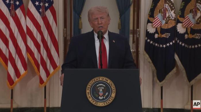 PIDATO TRUMP - Presiden Amerika Serikat (AS), Donald Trump memberikan pidato perdananya soal perang di Iran pada Rabu (1/4/2026) malam waktu setempat.