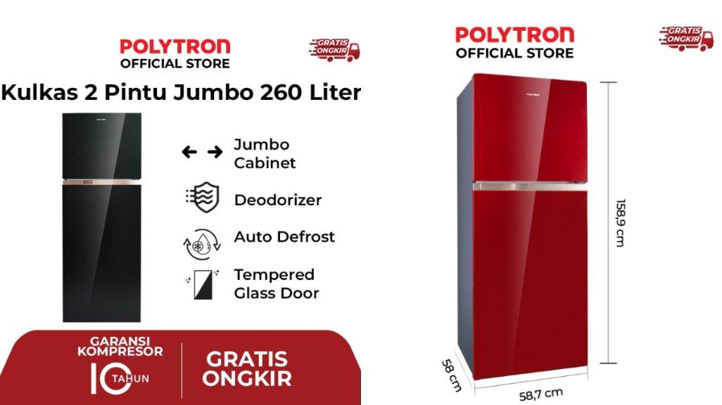 POLYTRON Belleza JUMBO Kulkas 2 Pintu 260 Liter PRW 29MNX.