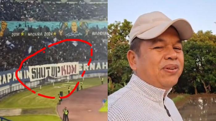 VIRAL SPANDUK SENTIL KDM - Spanduk yang berbunyi pesan 'Shut Up KDM' viral dan jadi sorotan setelah videonya di sebuah laga Persib beredar di media sosial.