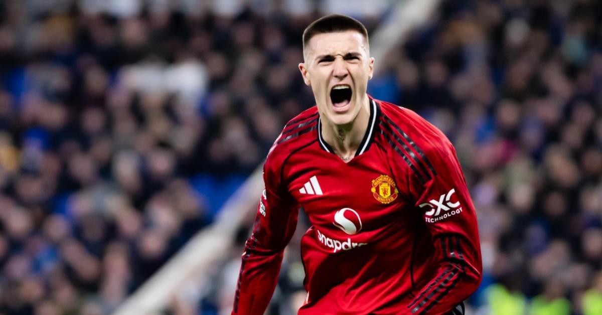 SELEBRASI - Selebrasi pemain Manchester United, Benjamin Sesko saat mencetak gol ke gawang Everton pada lanjutan Liga Inggris 2025/2026 pada Selasa (24/2/2026) dini hari WIB.