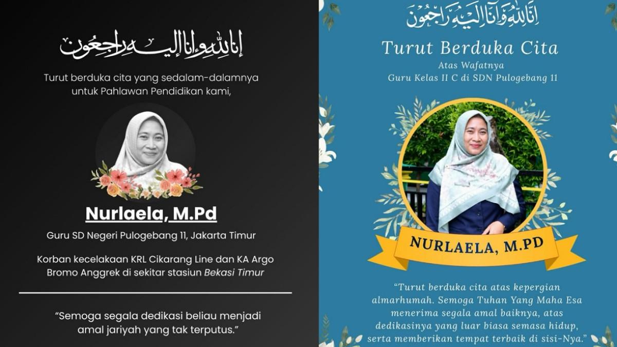 KECELAKAAN KERETA - Kolase potret Nurlaela, ibu guru jadi korban meninggal tabrakan kereta di Bekasi