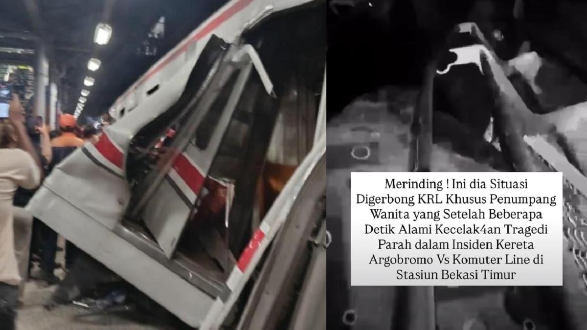 KECELAKAAN KERETA - Kolase potret kondisi kecelakaan KRL dan KA Argo Bromo di Bekasi Timur