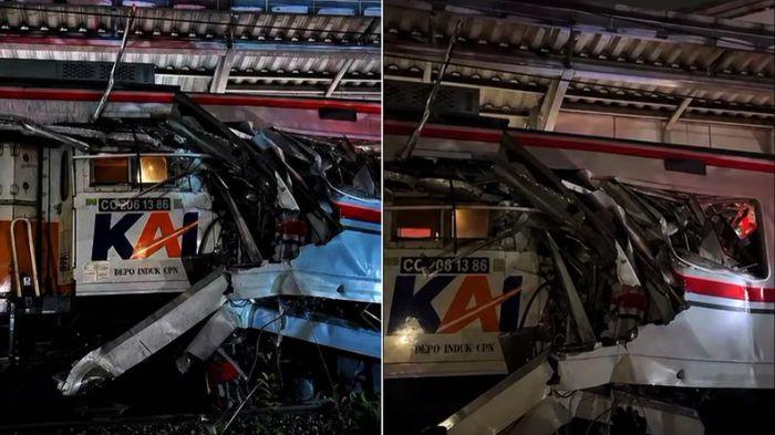KECELAKAAN KA - Foto kereta api di Bekasi yang terlibat kecelakaan hebat pada Senin (27/4/2026).