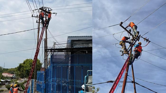 Tampak petugas PLN saat bertugas memperbaiki layanan kelistrikan di Kaltara