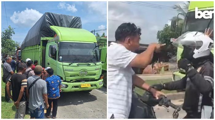 TABRAKAN BERUNTUN -- Unit Gakkum Satlantas Polrestabes Palembang melakukan olah TKP kecelakaan beruntun sejumlah truk dan pikap di Jalan Raya Sriwijaya, depan Baraka Express, Karya Jaya, Kecamatan Kertapati, Kamis (30/4/2026). Tabrakan itu memicu keributan antara Sopir dengan petugas Dishub.