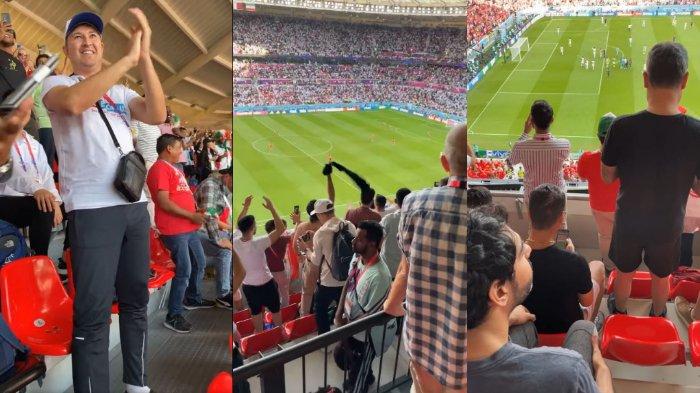 Suporter Timnas Iran berpesta seusai skuad Team Melli mengalahkan Wales, Jumat (25/11/2022), di Stadion Ahmad bin Ali.