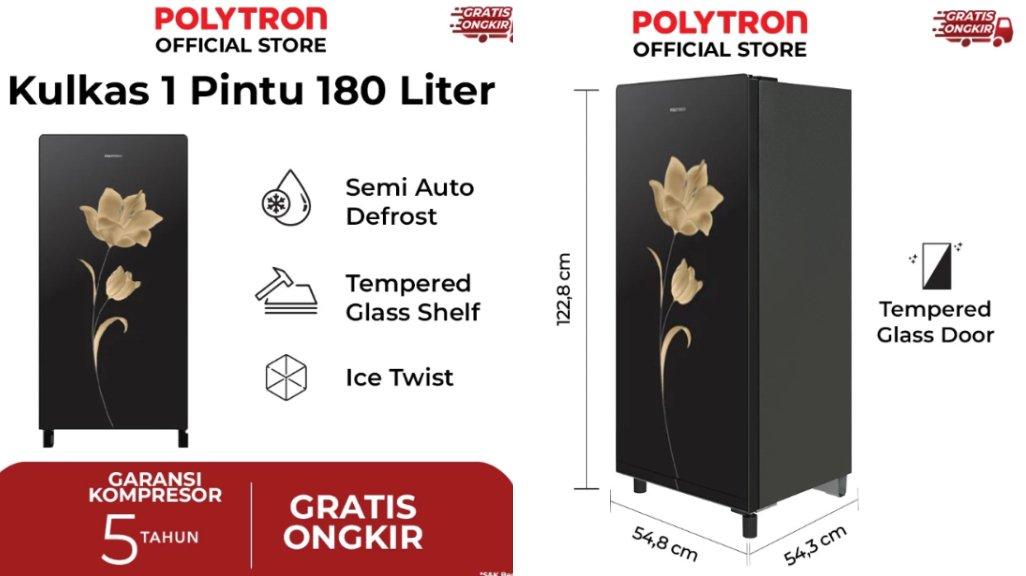 Kulkas POLYTRON Belleza 1 Pintu 180 Liter PRA 18MNX.