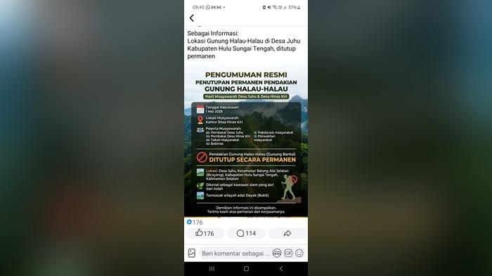 PENUTUPAN PENDAKIAN - Ramai diperbincangkan terkait penutupan permanen jalur pendakian wisata Gunung Halau-Halau di HST, Minggu (3/5/2026).
