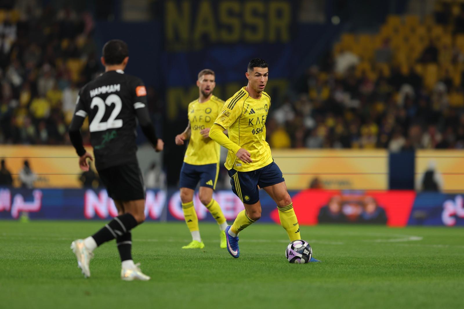 AKSI RONALDO - Pemain Al Nassr asal Portugal, Cristiano Ronaldo, dalam pertandingan pekan ke-16 Liga Arab Saudi kontra Al Shabab di Stadion Al-Awwal pada Minggu (18/1/2026) dini hari WIB. (Twitter Al Nassr - 18/1/2026) 