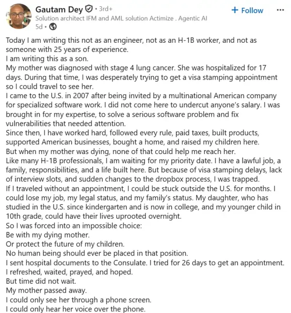 Screenshot of techie's post