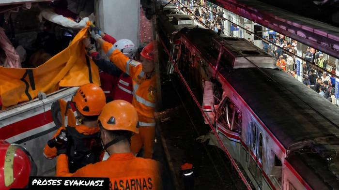 KECELAKAAN KA - Foto evakuasi korban kecelakaan Kereta Api di Bekasi, Senin (27/4/2026). Jumlah korban meninggal dunia dalam insiden tersebut bertambah menjadi tujuh orang, sementara 82 penumpang lainnya mengalami luka-luka.