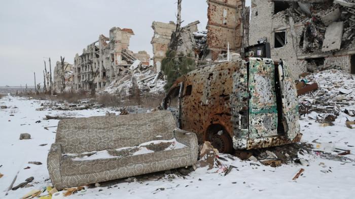 REKONSTRUKSI UKRAINA PASCA KONFLIK - Kondisi Kota Marinka di wilayah Donetsk yang sebagian diduduki Ukraina. Dmitry Yagodkin/TASS