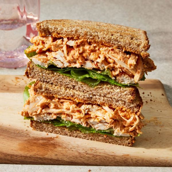 a recipe photo of The Best Rotisserie Chicken Sandwich Credit: Photographer: Jen Causey, Food Stylist: Emily Nabors Hall, Prop Stylist: Josh Hoggle