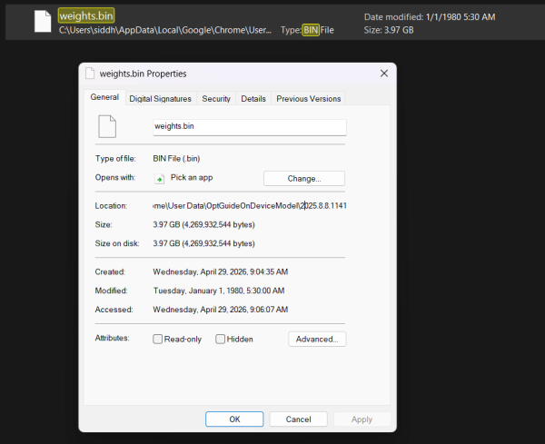 Weights.bin file location on Windows 11