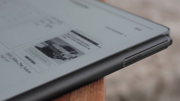 reMarkable Marker stylus on side of Paper Pure