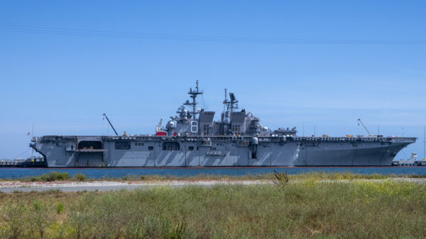 The USS Makin Island, a Wasp Class ship of the US Navy pictured near the US Coast