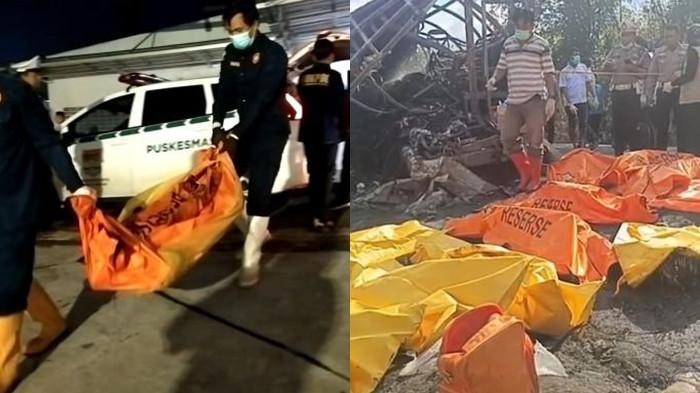 FAKTA KECELAKAAN BUS ALS - Kolase. Sebanyak 16 kantong jenazah korban kecelakaan Bus ALS dan truk tangki tiba di RS Bhayangkara Palembang untuk proses identifikasi oleh tim DVI Polri.