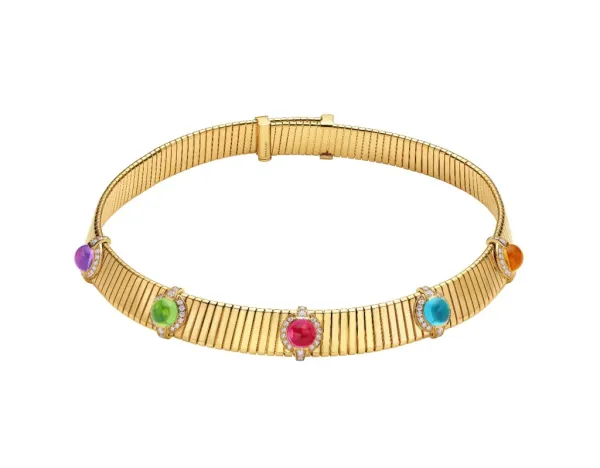 Bvlgari 18k mixed gemstone Tubogas choker necklace.
