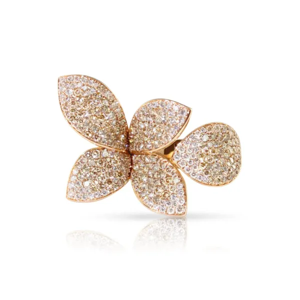 Champagne and white diamond flower ring in rose gold.
