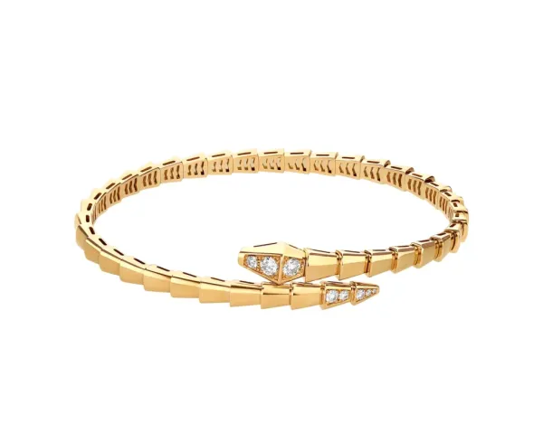 Bvlgari Serpenti 18k पिवळे सोने आणि डायमंड बांगडी ब्रेसलेट.