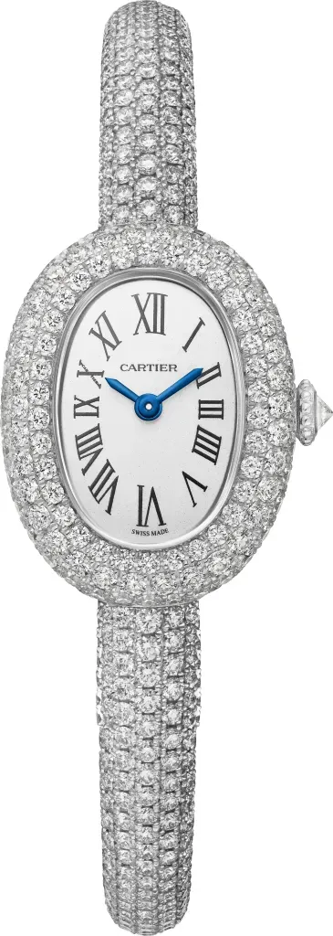 Cartier Baignoire 18K व्हाइट गोल्ड आणि डायमंड्स लेडीज वॉच.