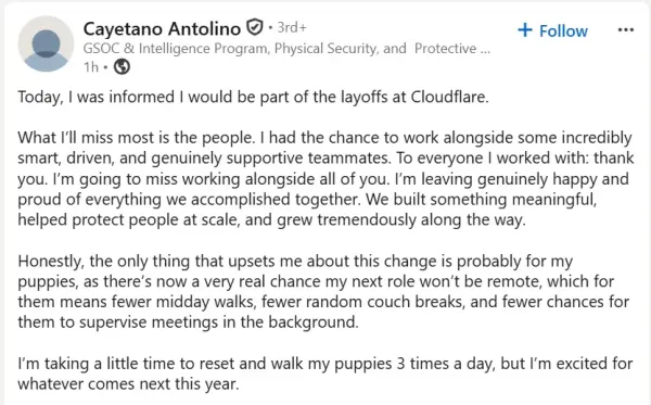 Screenshot of his post