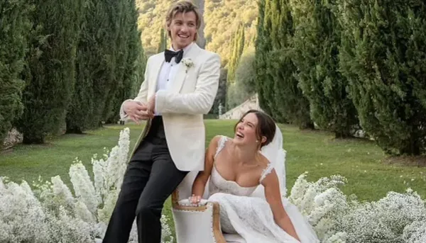 Jake Bongiovi and Millie Bobby Brown on their wedding day.